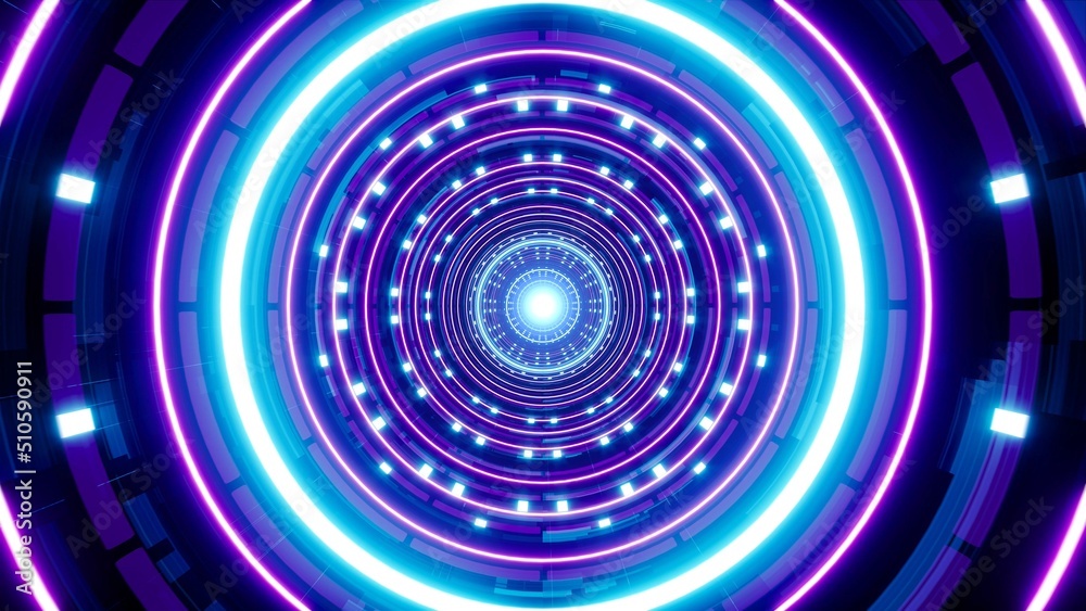 Wall mural Multiple Concentric Neon Light Tunnel