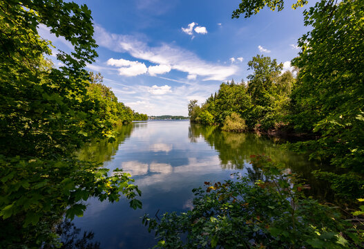 M&ouml;hnesee (Moehne Reservoir) is a water reservoir and a popular recreation ans sports area near Soest and Arnsberg Sauerland Germany with sailing boats. Idyllic natural reserve bay called &ldquo;Heve-Arm&ldquo;  