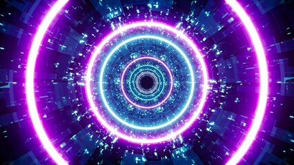 Glowing Neon Light Cyber Tunnel Portal