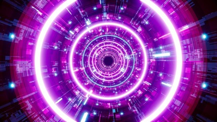 Glowing Neon Pink Light Data Technology Tunnel