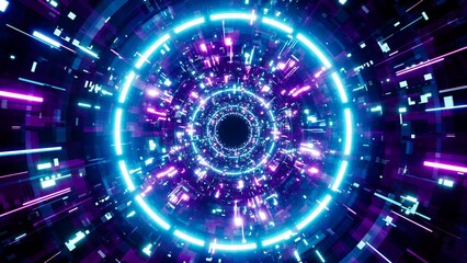 Neon Light Futuristic System Tunnel Art