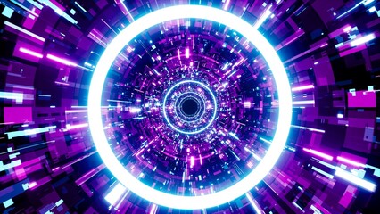 Blue Neon Circle Light in the Mechanical Tunnel