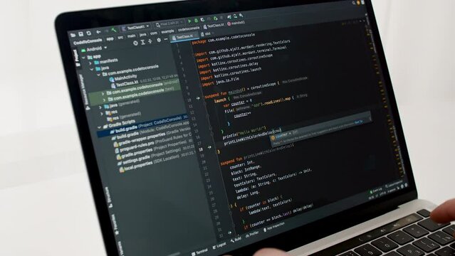 Coding on the screen, HTML encoding and programming on a laptop screen, developer, web development. Computer Web Developer. Cloud data social network media or virus. High quality 4k footage