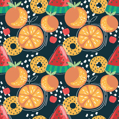 cute hand draw fruits seamless pattern colorful fruits