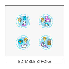 Fototapeta premium Innovation concept icons set. Strategies for generating, prioritizing, evaluating and validating new ideas. Vector isolated conception metaphor illustrations