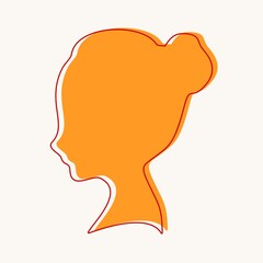 Young woman face side view. Elegant silhouette of a girl head. Short hair. Glitch effect