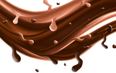 Chocolate with milk fluid splash texture. Cocoa or coffee cream sweet food delicious background.