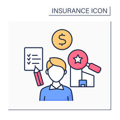 Assessor color icon. Person calculates or estimates price or value. Assessments for purposes of taxation.Insurance concept. Isolated vector illustration