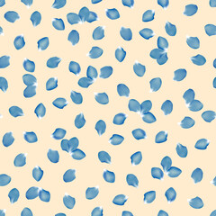 Blue Petals on beige background. Seamless vector floral pattern