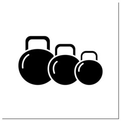 Kettlebells glyph icon. Heavy weight dumbbells for power lifting. Concept of power raining, body building and home gym weight lifting exercise.Filled flat sign. Isolated silhouette vector illustration