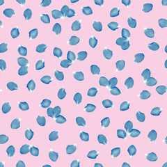 Blue Petals on pink background. Seamless vector floral pattern