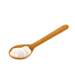 Solid coconut oil on wooden spoon isolated, vector illustration.