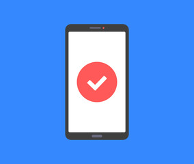 Smartphone and check mark. Approve concept. Modern vector illustration