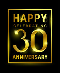 Greeting card with golden letters and frame Happy 30th Anniversary