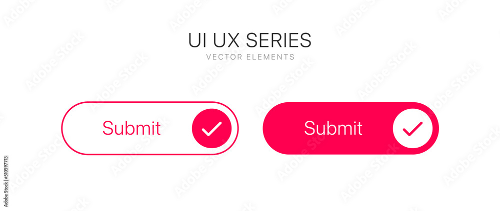Poster Submit button for UI UX, mobile application, presentation. Hand click approve sign. True symbol. Simple flat design pastel color. Isolate on white background.