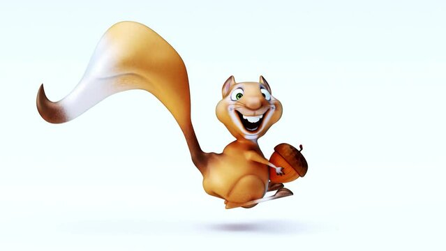 4K fun 3D cartoon squirrel with a nut