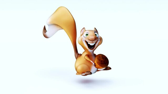 4K fun 3D cartoon squirrel with a nut