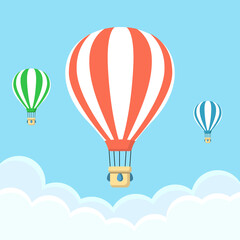 Obraz premium Paper art travel with balloon flying background. vector illustration.