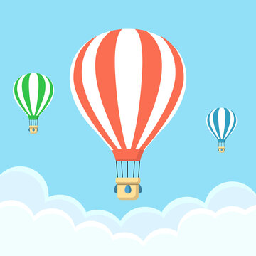 Paper art travel with balloon flying background. vector illustration.