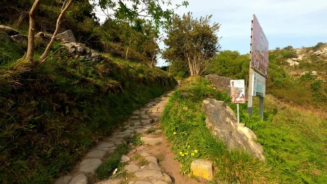 Mount Facho trekking trail entrance, path to Celtic settlements, dolly in