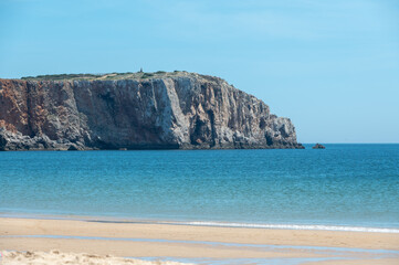 Praia da Mareta in the turistic city of Sagres in the Algarve, Portugal in the summer of 2022