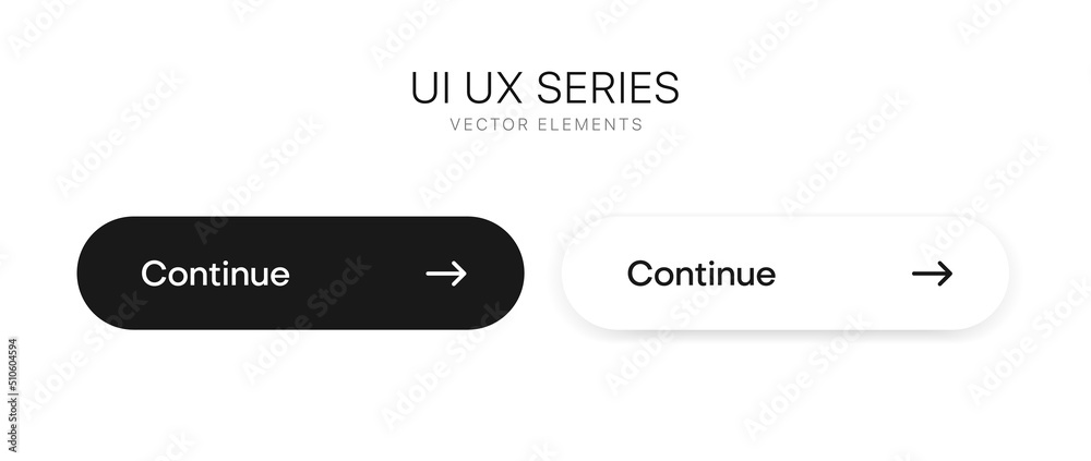 Poster Right arrow. Continue button. Click to continue. Slide to continue. Slide to answer. Accept button. Next icon. UI UX vector elements. EPS10.