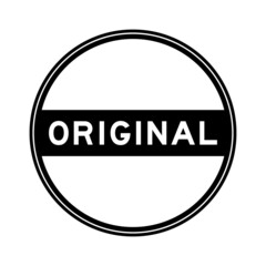 Black color round seal sticker in word original on white background