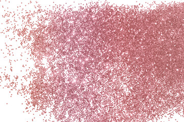 Rose gold glitter on white background
