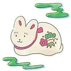 水彩風手描きの和風パーツ　うさぎ