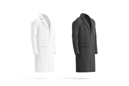 Blank black and white wool coat mockup, side view