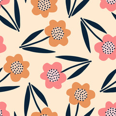 Cute summer flowers hand drawn vector illustration. Colorful floral seamless pattern for fabric or wallpaper.