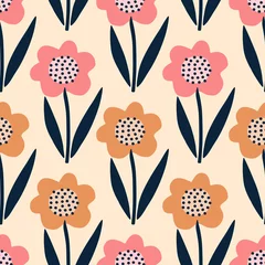 Foto auf Glas Colorful flowers hand drawn vector illustration. Summer floral seamless pattern for wallpaper or home decor. © Елена Радькова