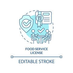 Food service license turquoise concept icon. Restaurant licensing abstract idea thin line illustration. Take-out. Isolated outline drawing. Editable stroke. Arial, Myriad Pro-Bold fonts used