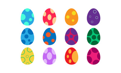 Cute colorful cartoon style spotted dinosaur eggs set, collection isolated on white background