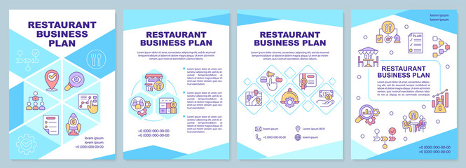 Restaurant business plan brochure template. Increasing revenue. Leaflet design with linear icons. Editable 4 vector layouts for presentation, annual reports. Arial-Black, Myriad Pro-Regular fonts used