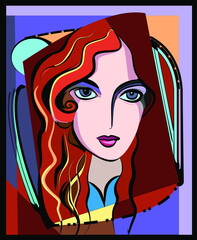 Colorful abstract background, cubism art style,woman portrait