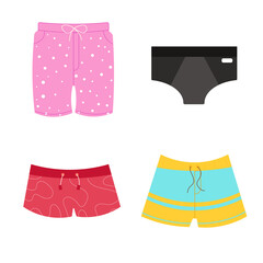 A set of men's swimsuits of different kinds with patterns