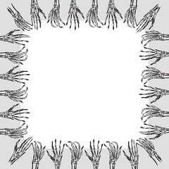 Decorative card with frame from sketches of skeleton human hands
