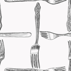 Seamless background of sketches dining forks