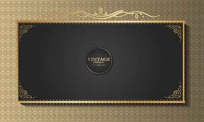 vintage background with gold patterned ornament frame, vector illustration