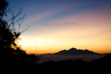 Beautiful sunrise from volcano Batur, Bali, Indonesia.
