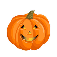 Vector illustration of an orange autumn pumpkin. Pumpkin with a face for halloween.