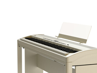 Closeup of ditial piano on stand isolated on white. 3d illustration with copy space