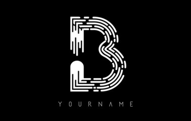 White B letter logo concept. Creative minimal monochrome monogram with lines and finger print pattern.