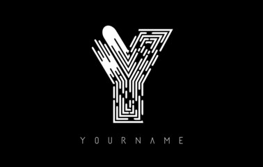 Fototapeta premium White Y letter logo concept. Creative minimal monochrome monogram with lines and finger print pattern.