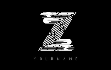 White Z letter logo concept. Creative minimal monochrome monogram with lines and finger print pattern.