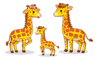 Obraz premium Giraffe Family Cartoon, Giraffe Mascot Cartoon Character. Animal Icon Concept White Isolated. Flat Cartoon Style Suitable for Web Landing Page, Banner, Flyer, Sticker, Card