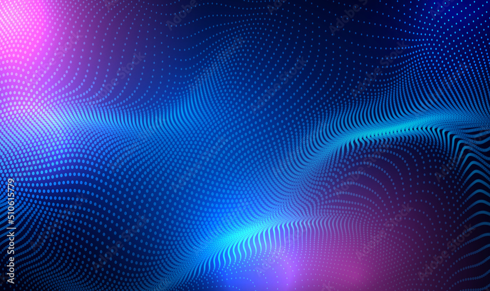 Poster abstract dots flow particle technology background design. abstract wave moving dots flow particles, 