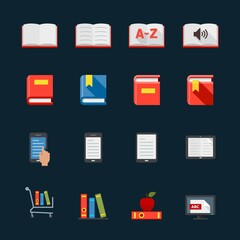 Book and Education Icons with Black Background	
