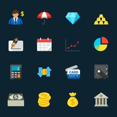 Business and Finance Icons with Black Background